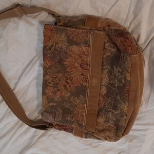 Fossil crossbody satchel bag y2k floral fabric corduroy trim